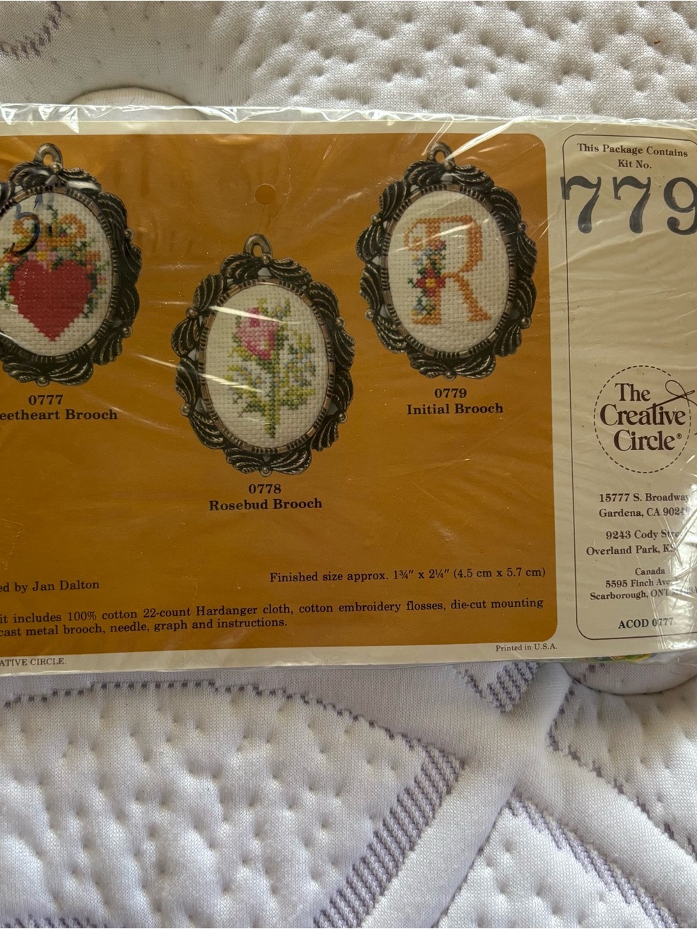 Vintage The Creative Circle Initial Cross-Stitch Brooch Kit -